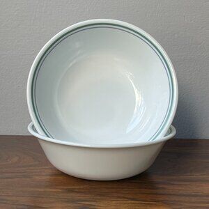 Corelle Vitrelle USA 2 Cereal Bowls Rosemarie Green Rim